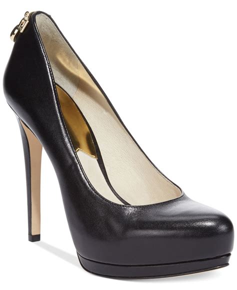 michael kors black heels with gold buckle|Michael Kors closed toe pumps.